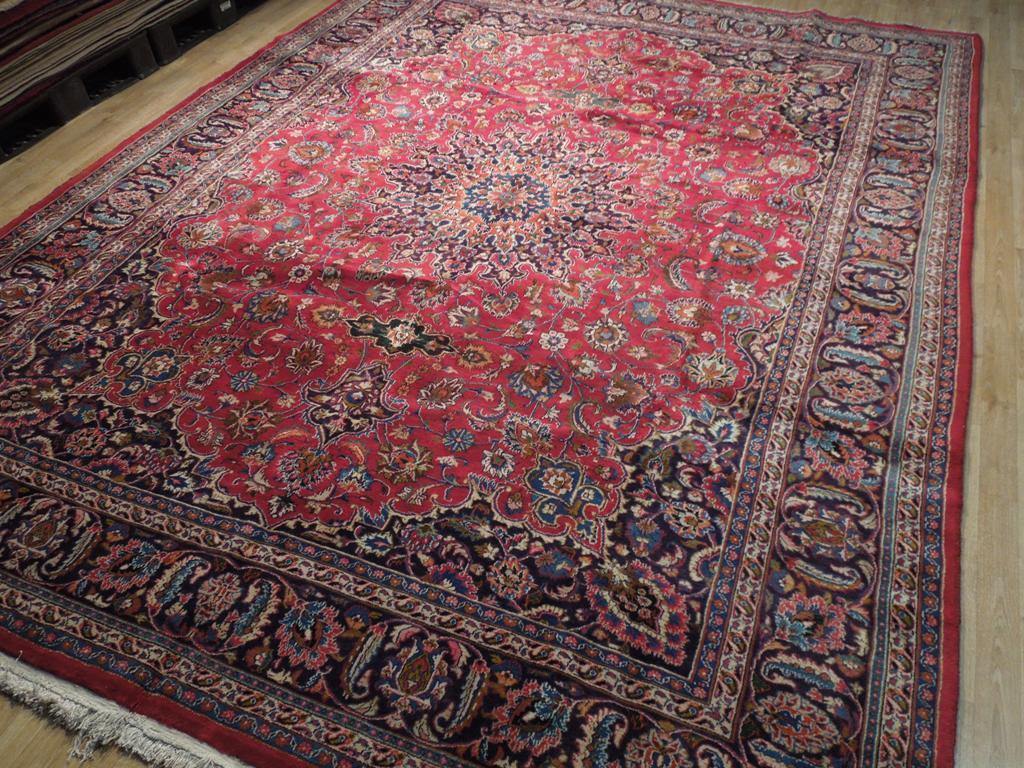 Red 10x13 Authentic Handmade Persian Mashad Rug - Iran - bestrugplace