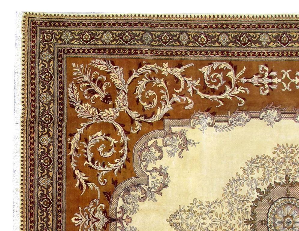 10x13 IVORY OPEN FIELD Authentic Hand Knotted Persian Tabriz Rug - Iran - bestrugplace