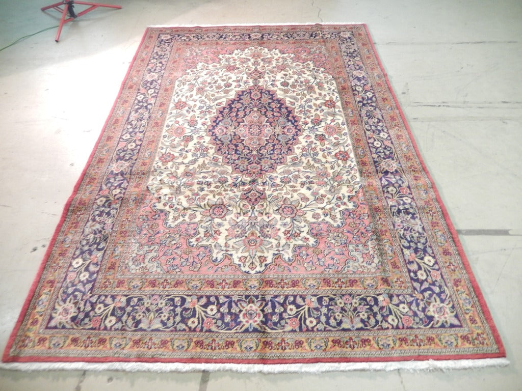 6.11 x 10.4 Ivory Fine Persian Qum Rug KORK WOOL 72300