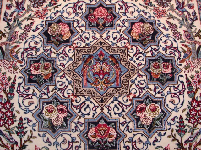 5.2 x 7.9 SIGNED White Persian Esfahan Rug 9498
