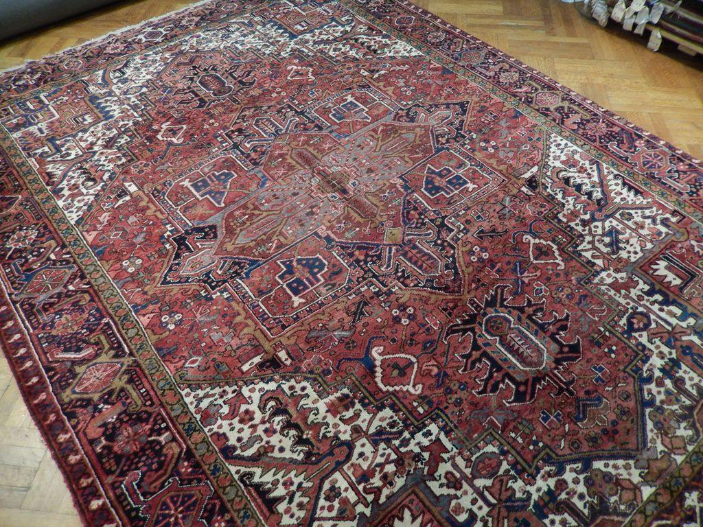 Red 9' x 12' Semi-Antique Persian Heriz Rug Iran - bestrugplace