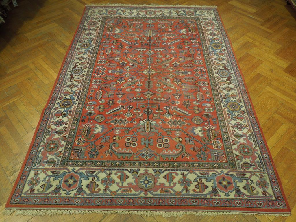 7' x 10' Salmon Red Semi-Antique Turkish Heriz Rug 23949