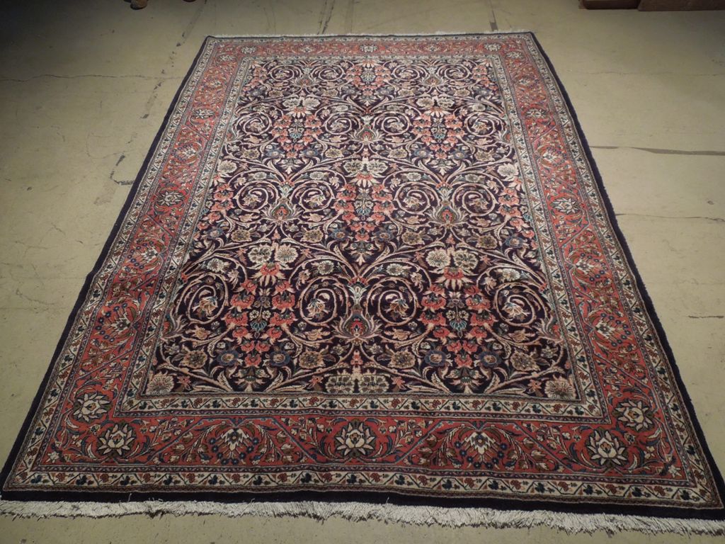 7.3 x 10 Navy Blue Fine Persian Sarouk Rug Kork Wool 72335