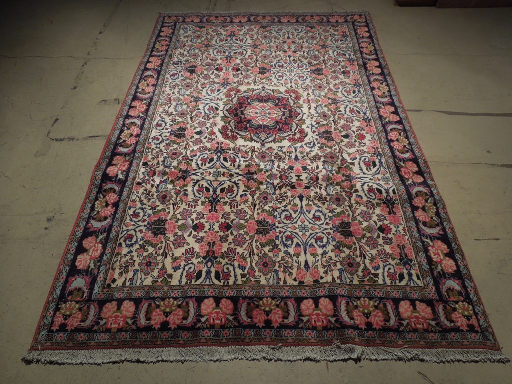 6.6 x 10.4 Ivory Fine Persian Floral Bijar Rug 72324