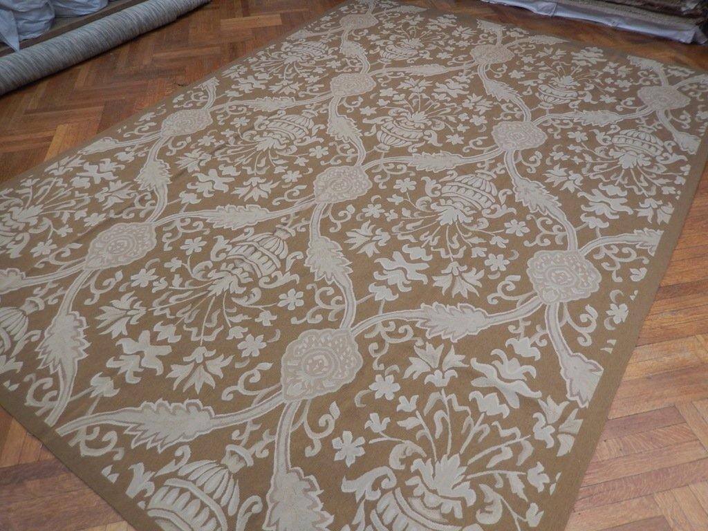 9' x 13' Brown Aubusson Weave French Weave Rug - bestrugplace