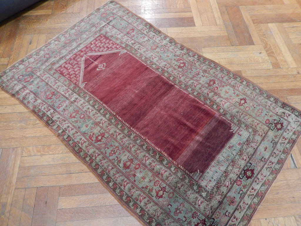 3.7 x 5.8 Antique Turkish Prayer Qaisari Rug 1930's #PIX-21695