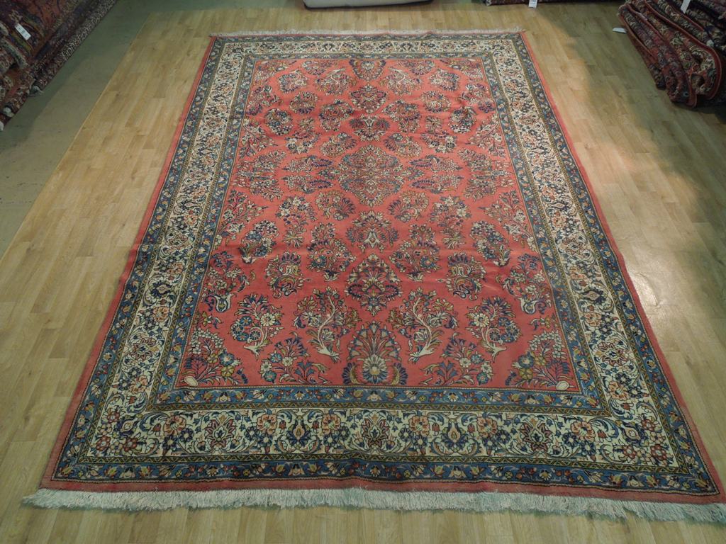7.3 x 10.3 Pinky Salmon Persian Sarouk Wool Rug 72414