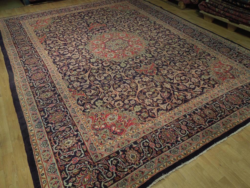 NAVY BLUE 10x13 Authentic Hand Knotted Persian Tabriz Rug - Iran 74546 - bestrugplace