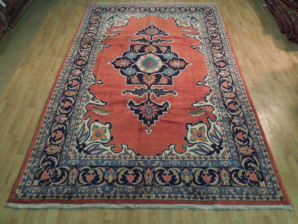 7 x 10.8 Persian Sarouk Rug CORAL RED 72410
