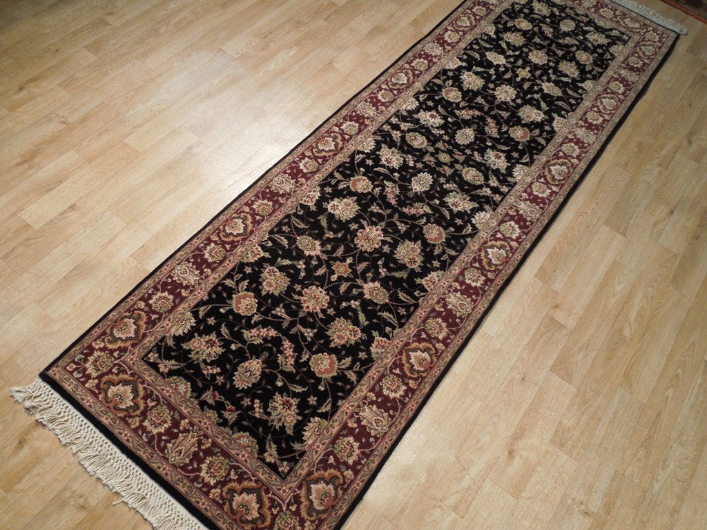 3' x 8' Black Wool & Silk Fine Quality Runner Rug 19000