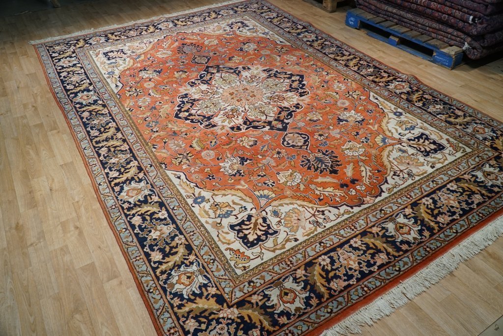 8.2 x 12 Orange red Persian Tabriz Rug Pre- Owned 74754