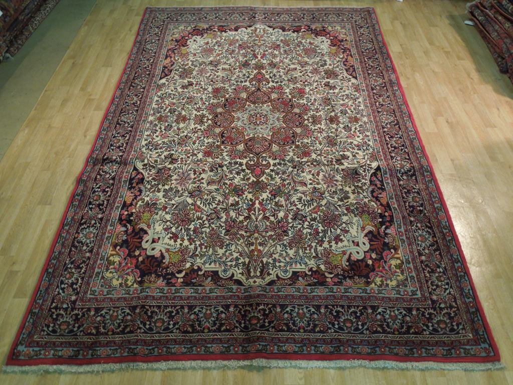 7 x 10.7 Ivory Fine Persian Floral Bijar Rug 72408