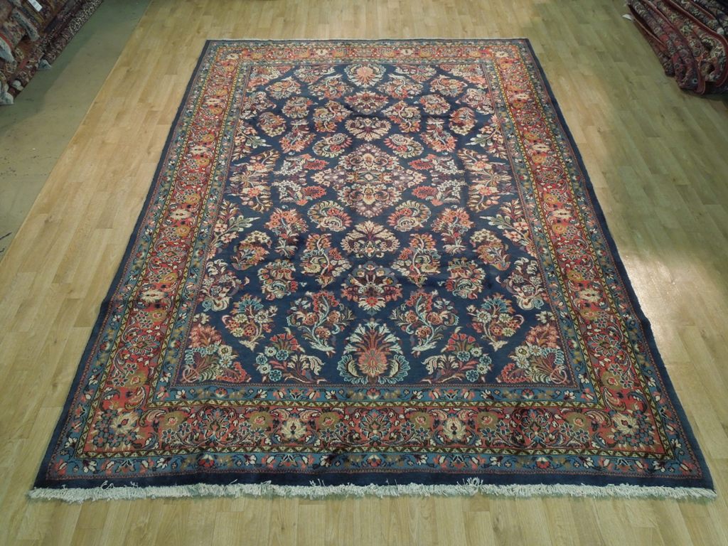 7.2 x 9.10 Navy Blue Fine Persian Sarouk Wool Rug 72420