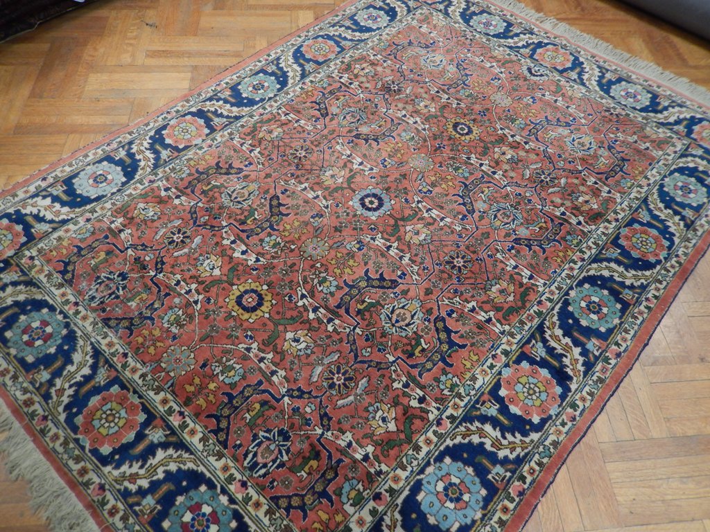 7' x 10' Coral Semi-Antique Persian Tabriz Heriz Rug 22819
