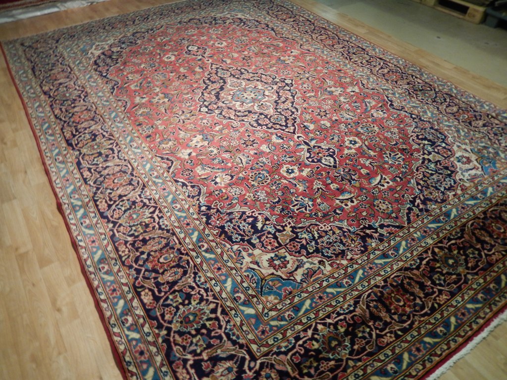 9.5 x 13.5 Persian Kashan Iran Rug RED BLUE 72893