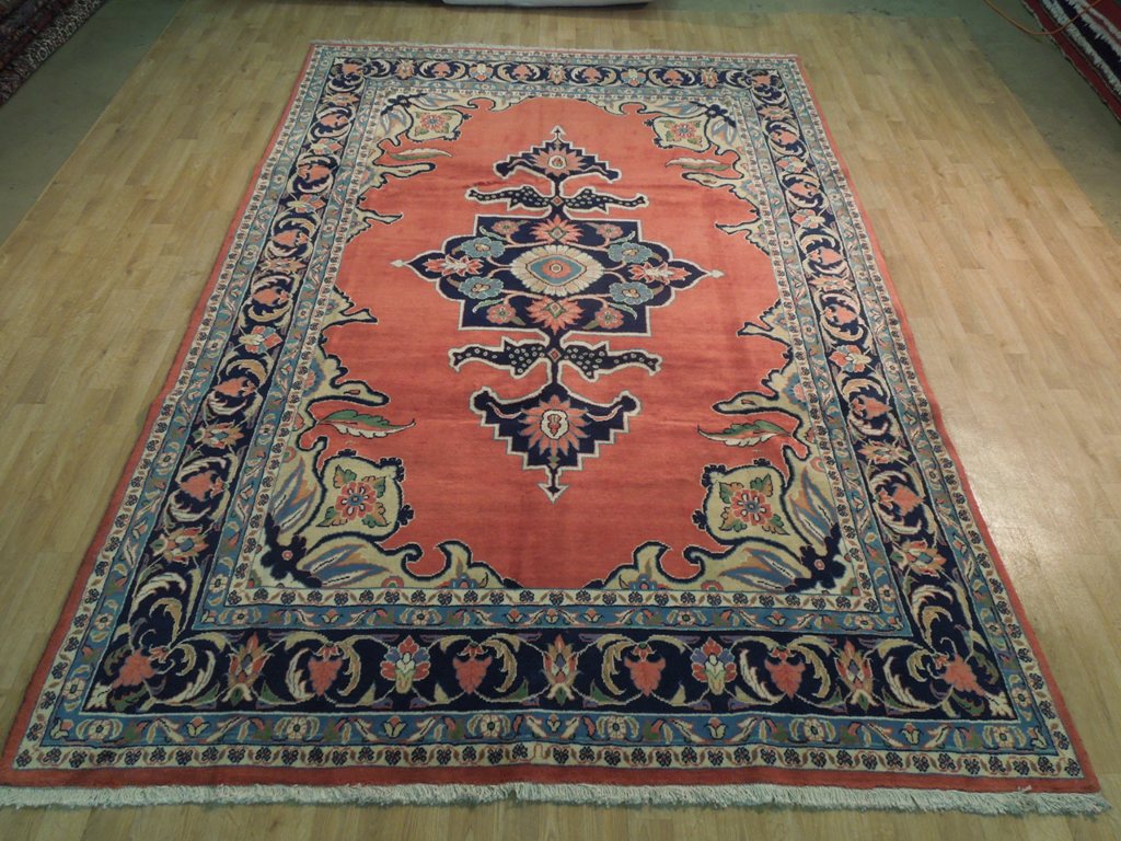 7 x 10.5 CORAL Red Fine Wool Persian Sarouk Rug 72348