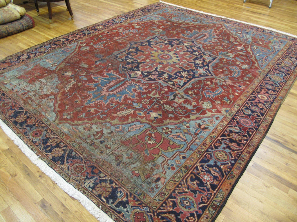 9x12 Authentic Hand-Knotted Antique Worn Persian Heriz Rug - Iran - bestrugplace