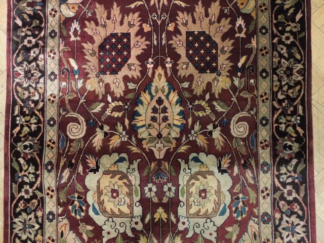 4 x 13.9 Burgundy Red Mashad Runner Rug 15788