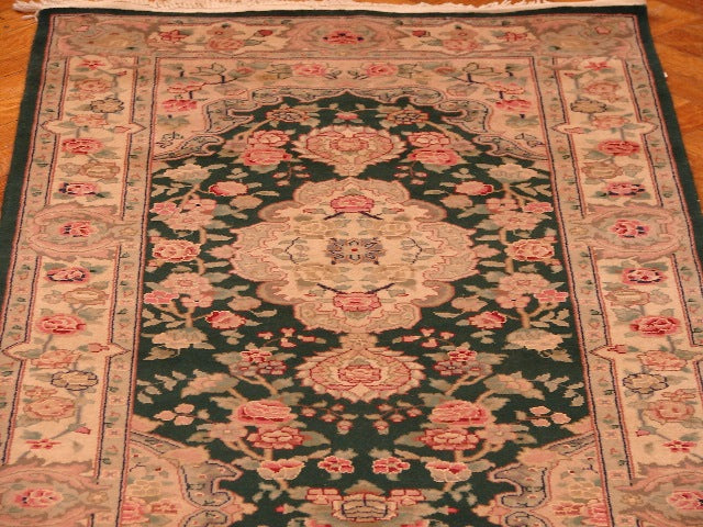3' x 12' Green Sino Tabriz Wool&Silk Runner Rug 12832