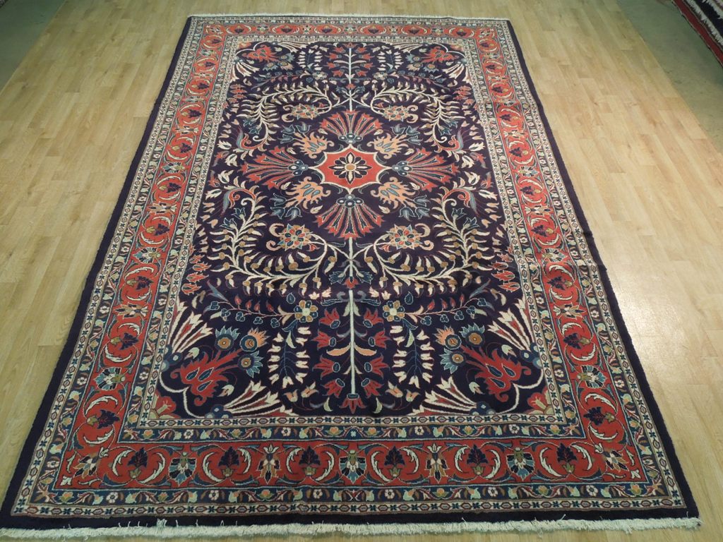 6.9 x 10 Navy Blue Fine Persian Lilihan Sarouk Rug 72369