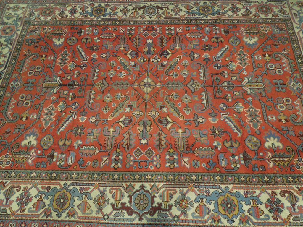 7' x 10' Salmon Red Semi-Antique Turkish Heriz Rug 23949