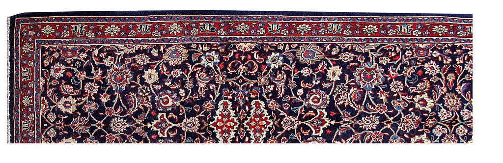 4 x 14.11 Navy Blue Persian Sarouk Runner Rug 80645
