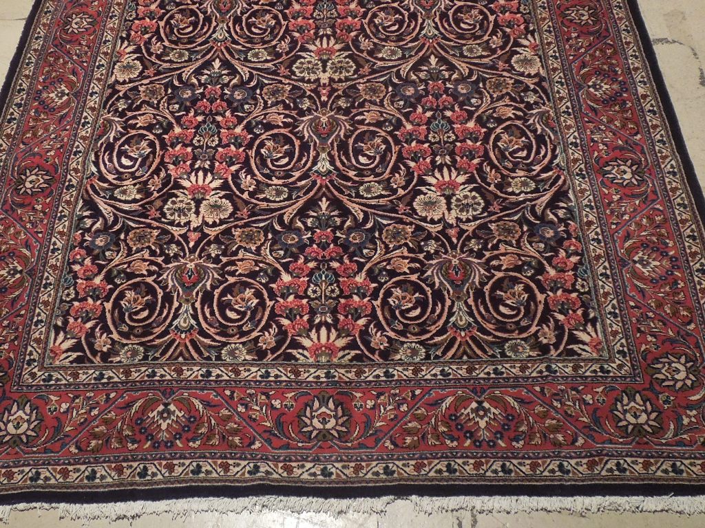 7.3 x 10 Navy Blue Fine Persian Sarouk Rug Kork Wool 72335