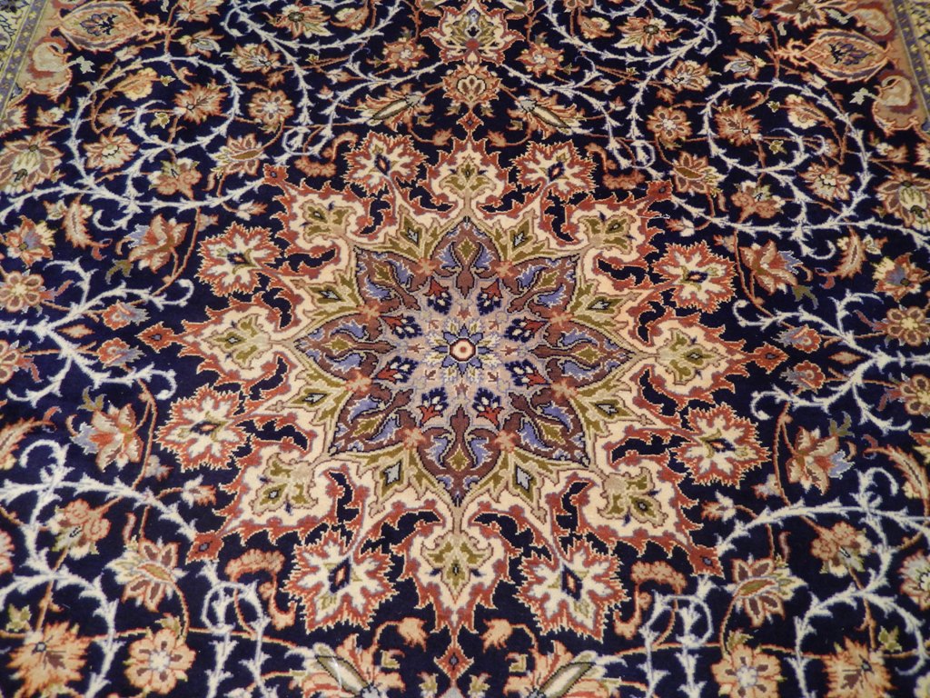 9.6 x 13.2 Navy Blue Semi Antique Persian Esfahan WOOL Rug 73007