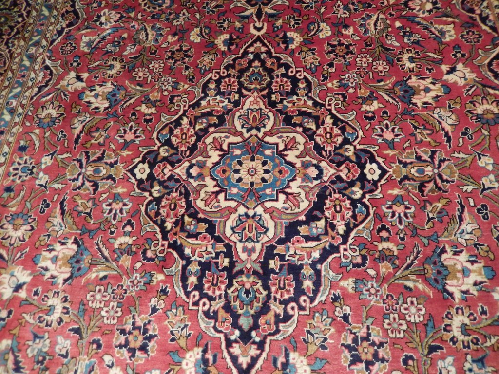 9.5 x 13.5 Persian Kashan Iran Rug RED BLUE 72893