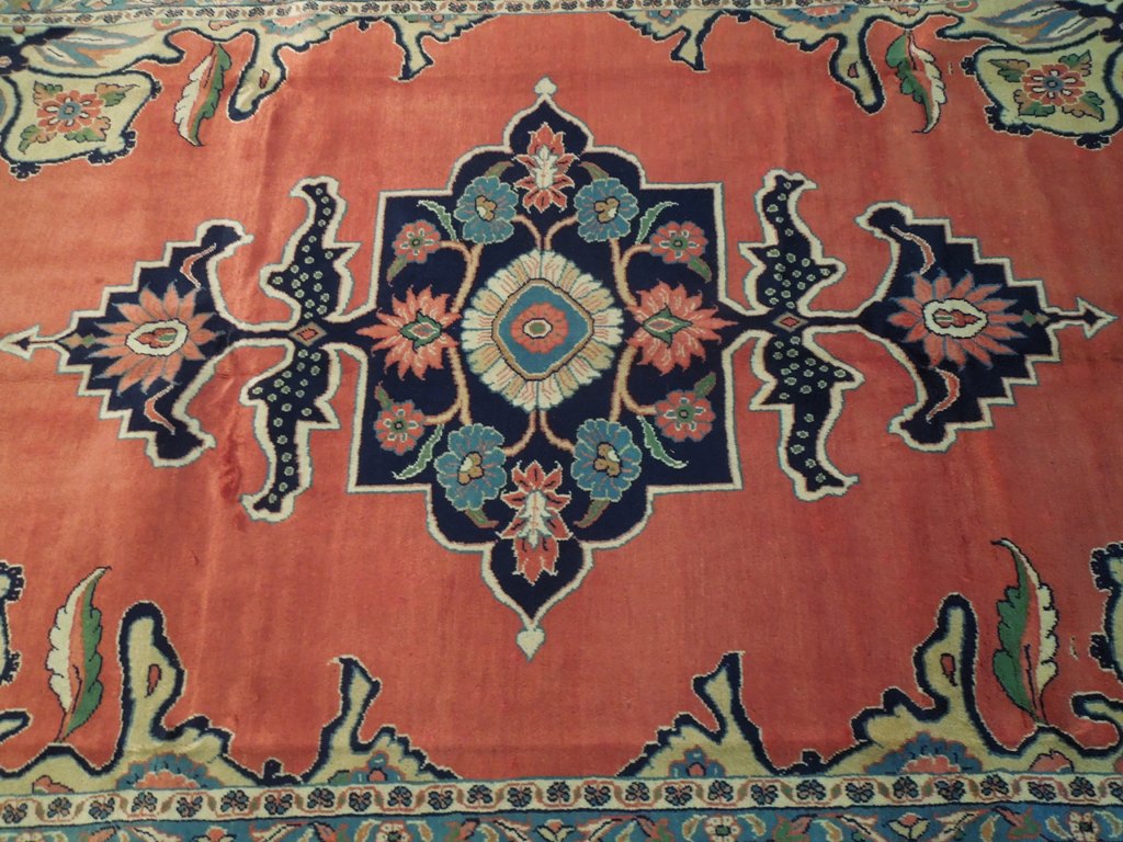 7 x 10.5 CORAL Red Fine Wool Persian Sarouk Rug 72348