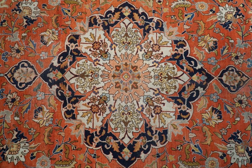 8.2 x 12 Orange red Persian Tabriz Rug Pre- Owned 74754