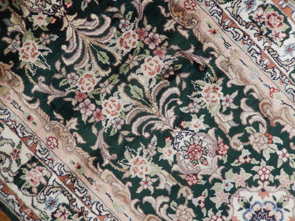 2' x 12' Green Artificial Silk Savonnerie Runner Rug 22895