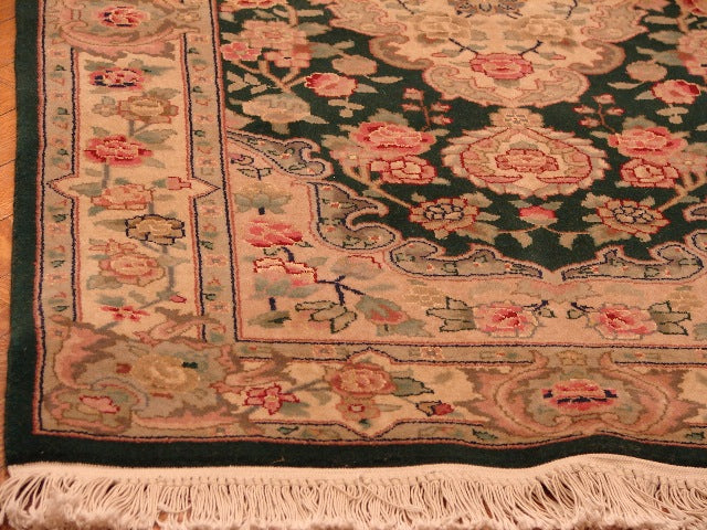 3' x 12' Green Sino Tabriz Wool&Silk Runner Rug 12832