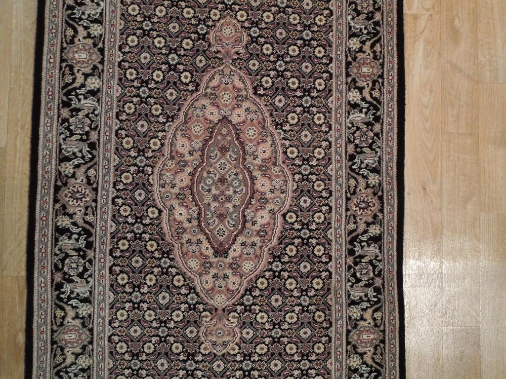 3' x 10' Black Tabriz Wool & Silk Fine Quality Runner Rug 19009