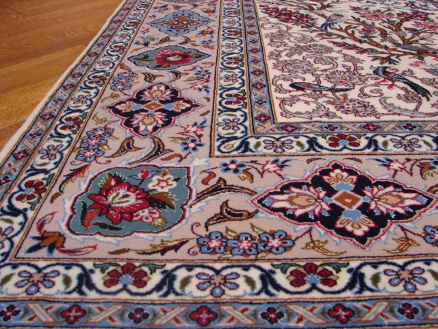 5.2 x 7.9 SIGNED White Persian Esfahan Rug 9498