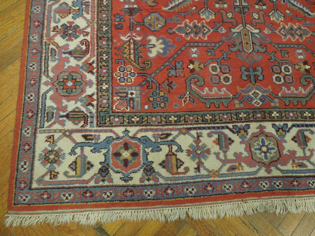 7' x 10' Salmon Red Semi-Antique Turkish Heriz Rug 23949