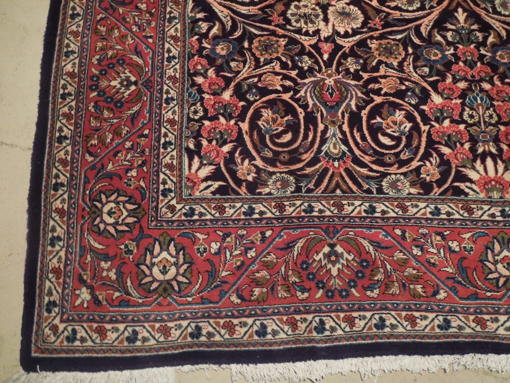 7.3 x 10 Navy Blue Fine Persian Sarouk Rug Kork Wool 72335