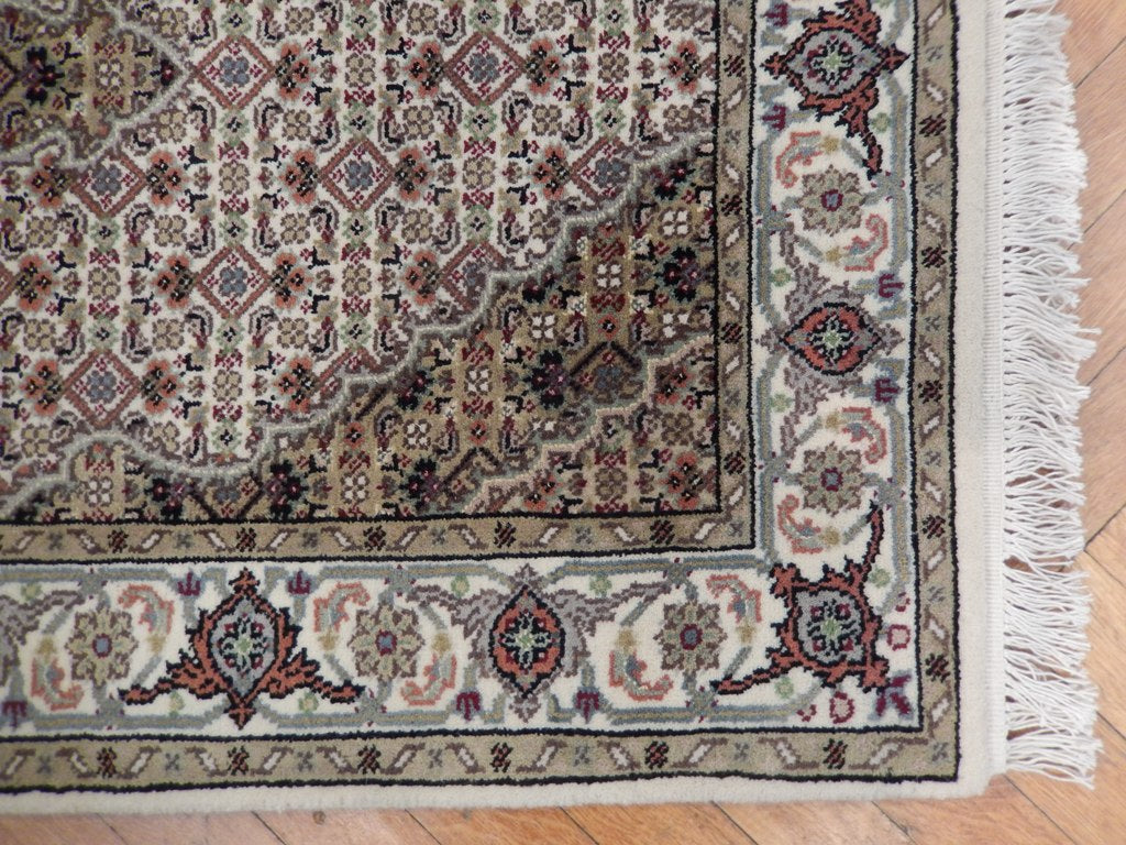 2' x 12' Ivory Wool & Silk Tabriz Mahi Runner Rug 21519