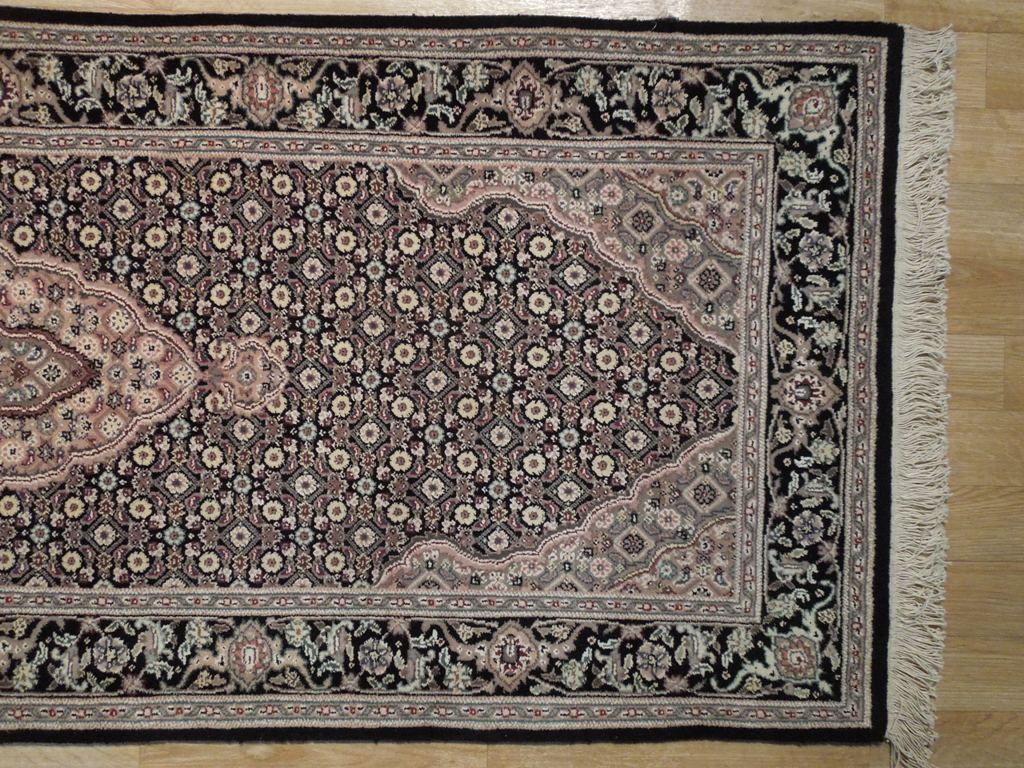 3' x 10' Black Tabriz Wool & Silk Fine Quality Runner Rug 19009