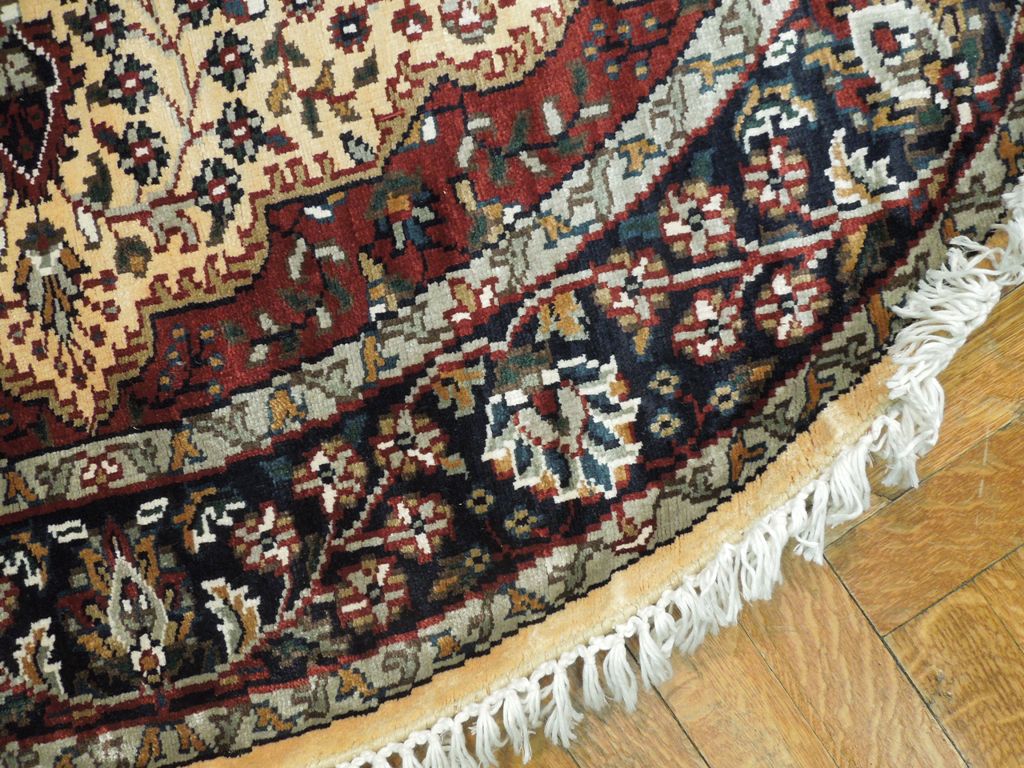 5' x 5' Ivory Indian Kashmir Silk Round Rug 20957