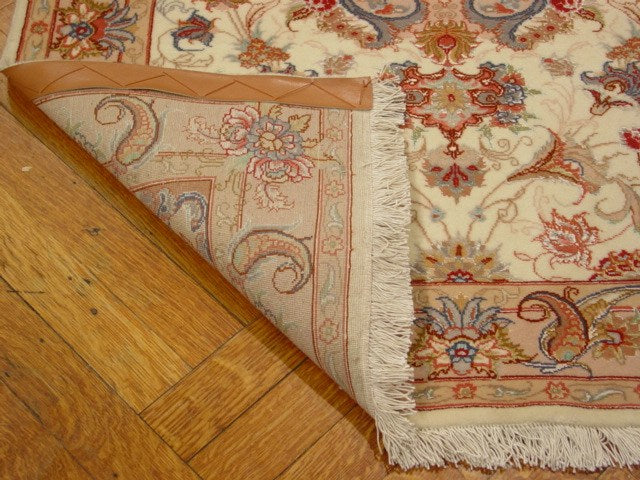 3' x 10' Ivory Persian Tabriz Wool & Silk Rug 1370