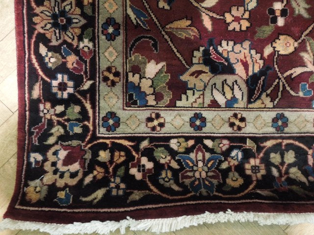 4 x 13.9 Burgundy Red Mashad Runner Rug 15788