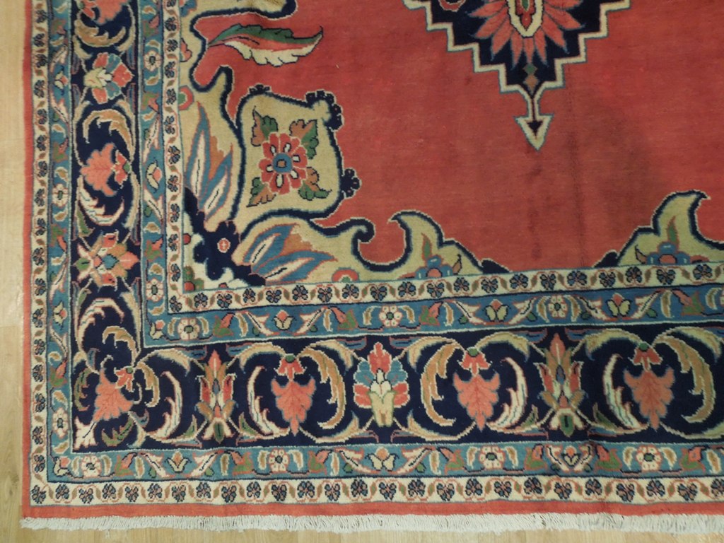 7 x 10.5 CORAL Red Fine Wool Persian Sarouk Rug 72348