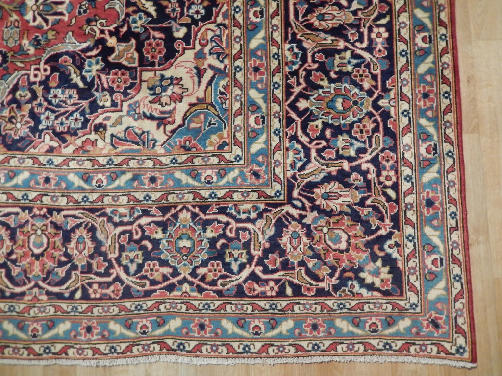 9.5 x 13.5 Persian Kashan Iran Rug RED BLUE 72893