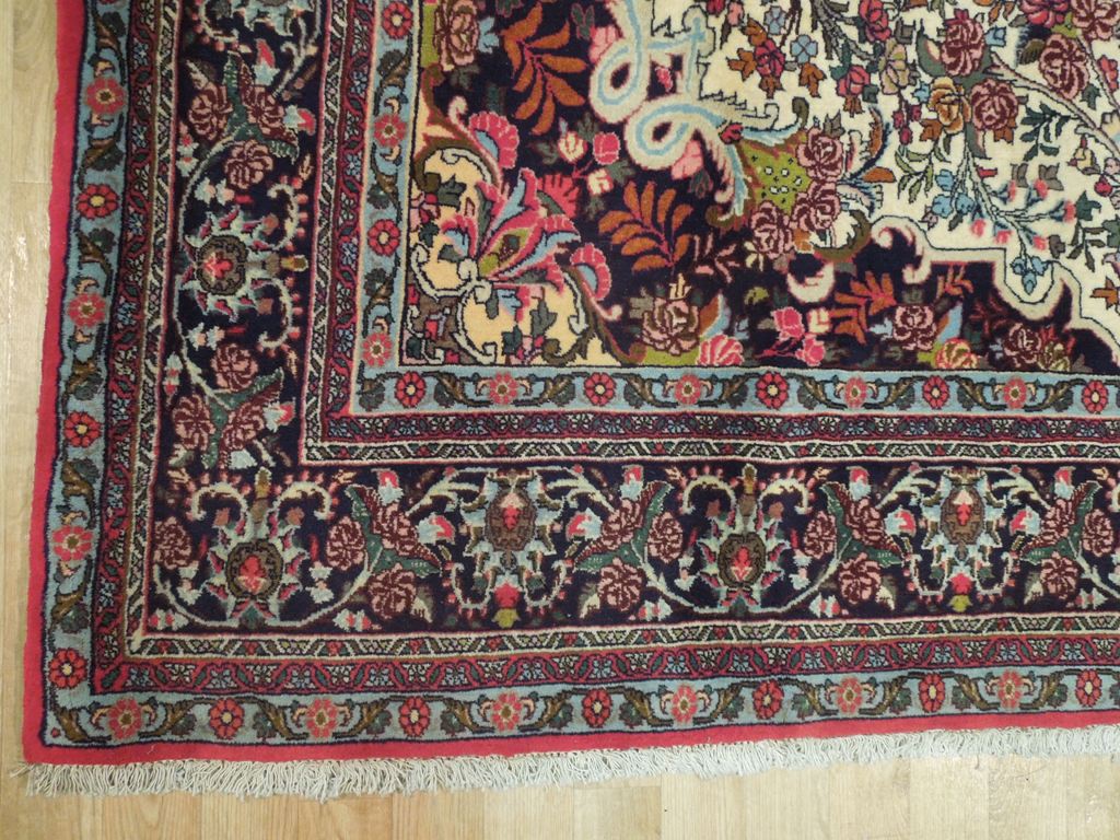 7 x 10.7 Ivory Fine Persian Floral Bijar Rug 72408