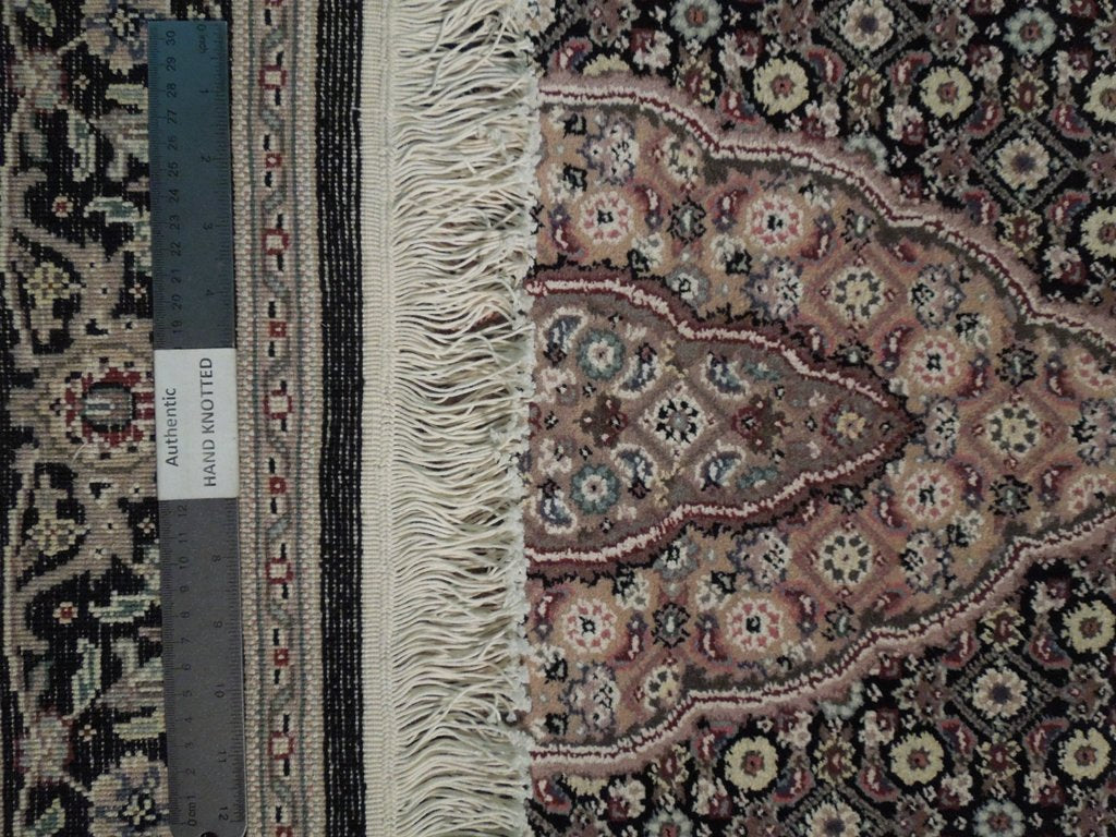 3' x 10' Black Tabriz Wool & Silk Fine Quality Runner Rug 19009