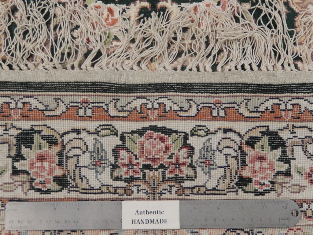 2' x 12' Green Artificial Silk Savonnerie Runner Rug 22895