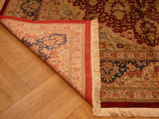 6' x 10' Red & Ivory Signed Persian Qum Rug 4122