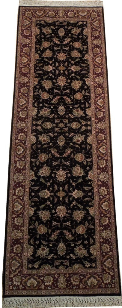 3' x 8' Black Wool & Silk Fine Quality Runner Rug 19000