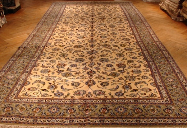 7.10 x 17.2 Ivory Signed Persian Classic Kashan Rug 15093